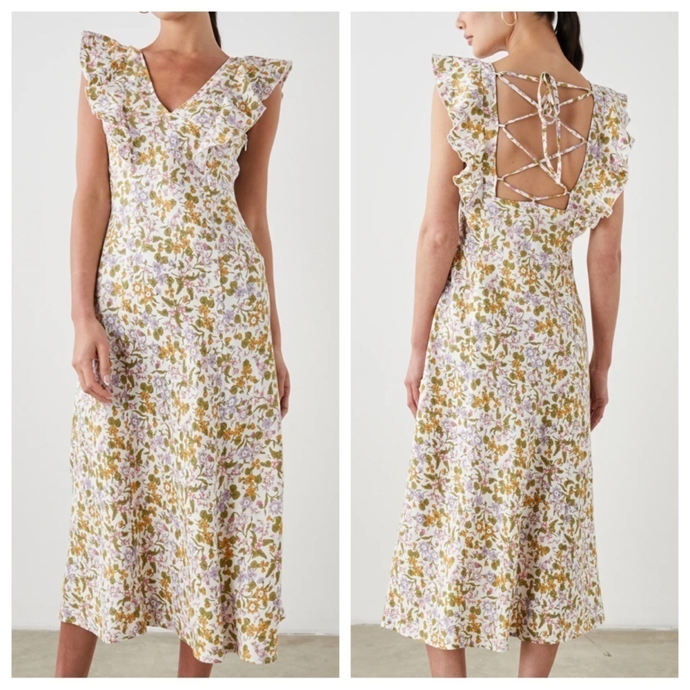 Rails Constance Linen Midi Dress Tansy Size Large Sun Dress Sundress Brunch NWT